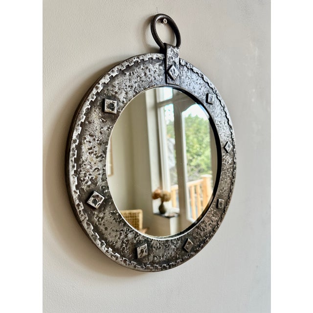 French Brutalist Round Wall Mirror, 1950 For Sale - Image 7 of 11