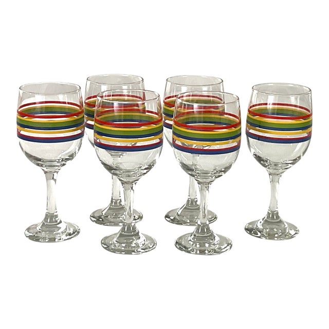 1960s Libbey-“ Mambo Fiesta”-Vintage Wine Glasses – 8 Ounce Capacity – Set of Six For Sale