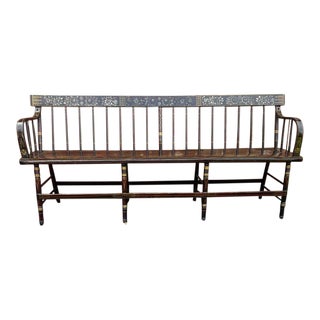 Early 20th Century Antique Early American Style Spindle Back Deacons Bench For Sale