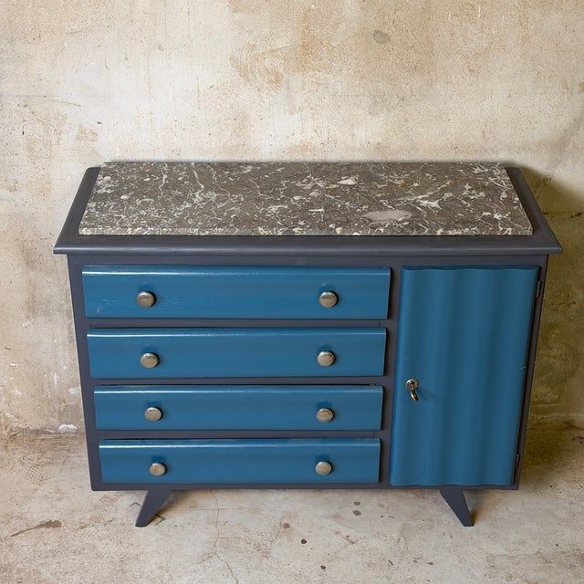 Vintage Blue Wooden Commode, 1950s For Sale - Image 4 of 10