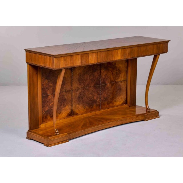 Italian Art Deco Three Drawer Walnut Console With Crotch Veneer For Sale - Image 11 of 12