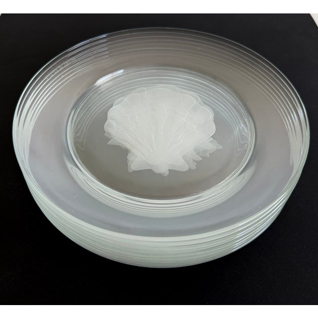 1980s French Etched Seashell Glass Luncheon Plates - Set of 8 For Sale - Image 4 of 5