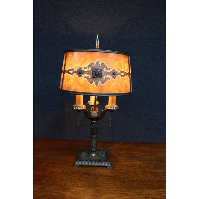 Early 20th Century Art Deco Three-Light Table Lamp With Mica Shade For Sale - Image 13 of 17