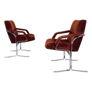Mid-Century Modern Italian Lounge Chair in Brown Velvet and Cast Chrome, 1980s For Sale