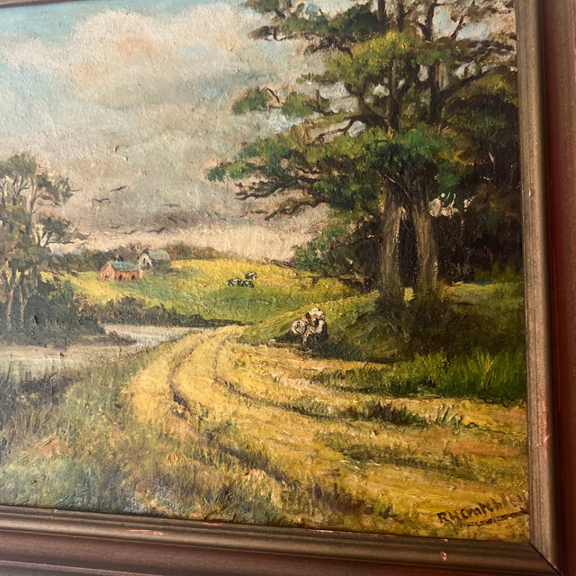 Rustic European 20th Century European School Oil on Board by r.h. Crachler Depicting Bucolic Landscape Signed Framed For Sale - Image 3 of 8