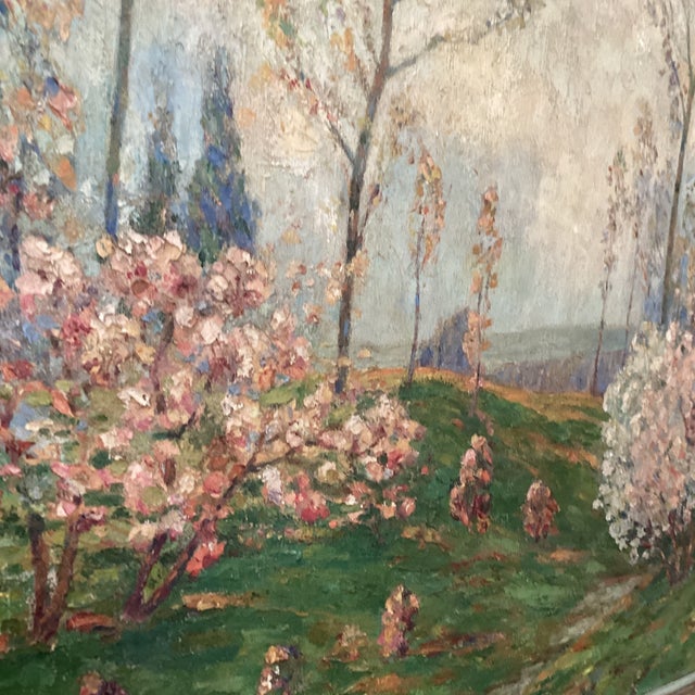 Impressionistic French Landscape Painting on Canvas" Blooming Trees" Signed Framed Circa 1934 For Sale - Image 9 of 12