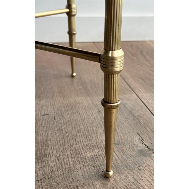 1940s Round brass coffee table with black lacquered glass top Attributed to Maison Jansen For Sale - Image 10 of 12