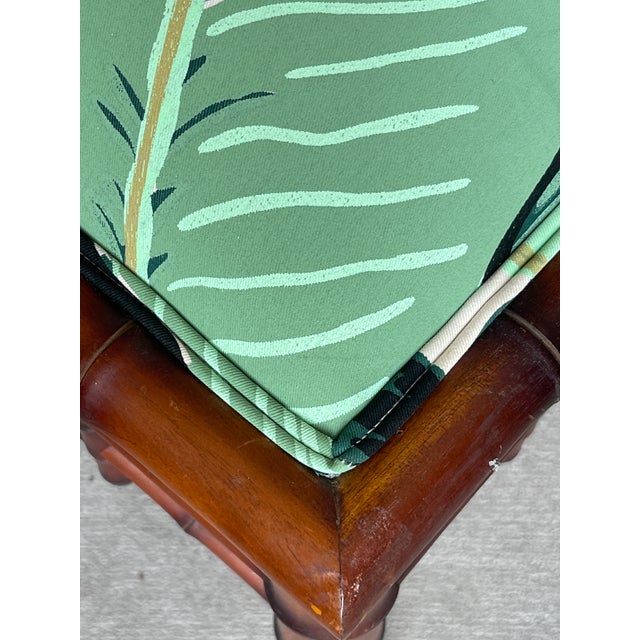 Faux Bamboo Newly Upholstered Bench, Palm Fabric For Sale - Image 9 of 12