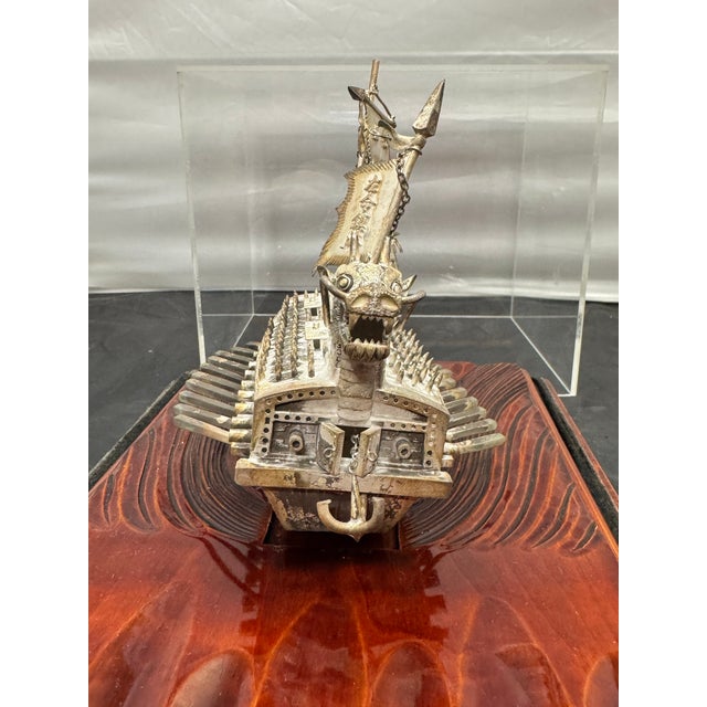 Early 20th Century Admiral Yi Turtleship 99% Silver Handmade Korean Geobukseon Model Display Case For Sale - Image 5 of 12