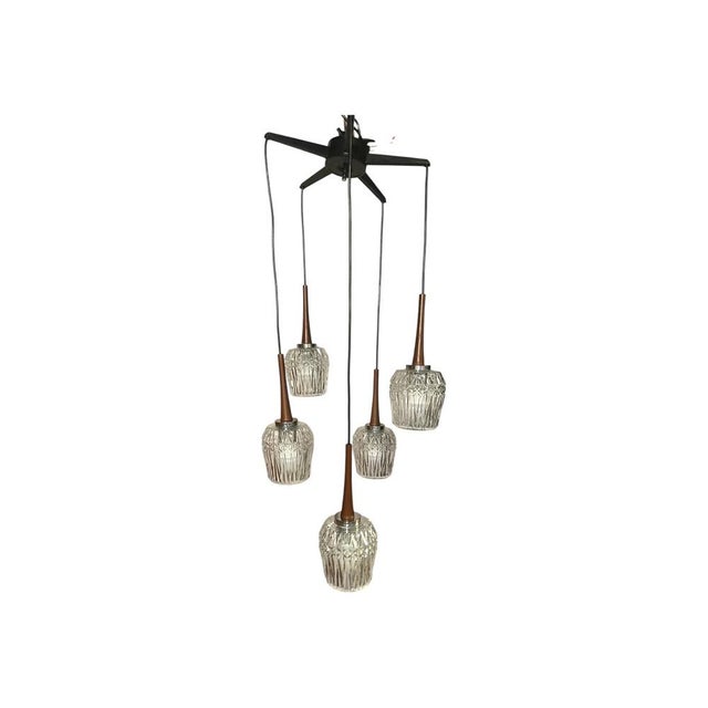 German Teak, Glass and Chrome Cascade Pendant Lamp from Baum Leuchten, 1960s For Sale - Image 11 of 11