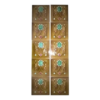 Antique Art Nouveau Fireplace Tiles, Set of 10 For Sale