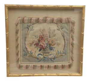 Antique Framed Aubusson Tapestry Pillow