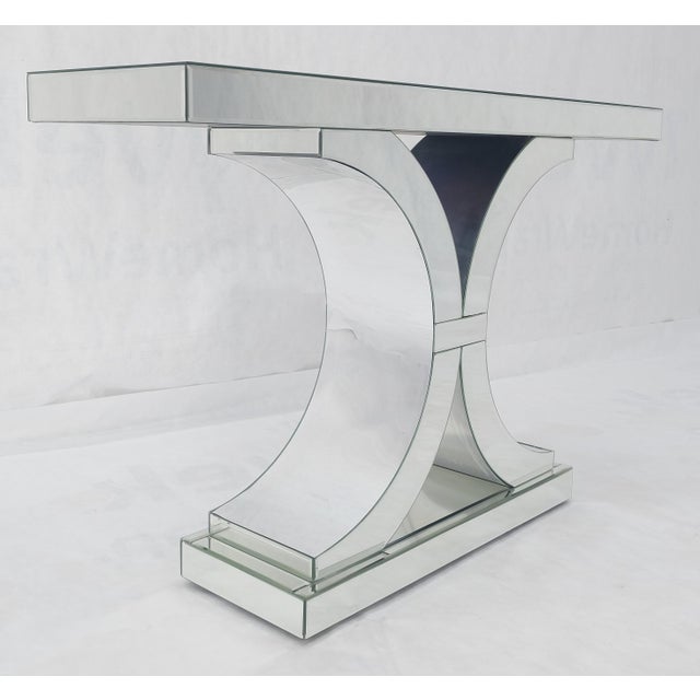 All Mirrored 360 Degrees Beveled & Curved Mirror 4' Long Console Sofa Table For Sale - Image 6 of 11