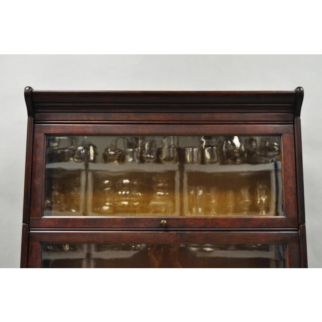 Arts & Crafts Antique Mahogany 4 Section Barrister Bookcase Glass Door Stacking Lawyer Cabinet For Sale - Image 3 of 16