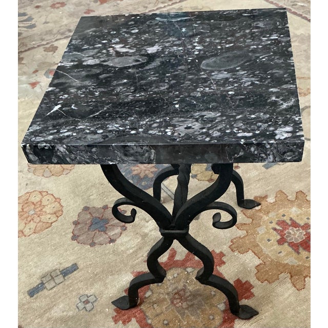 Antique Spanish Marble Top Wrought Iron Side Table. For Sale - Image 4 of 10