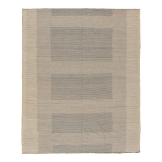 Modern Kilim Flaweave Wool Rug With Geometric in Beige and Gray For Sale