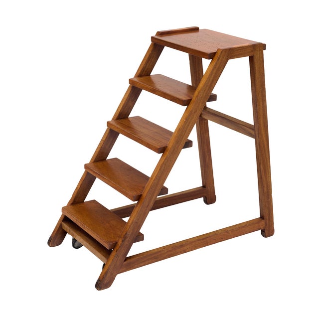 Art Deco Period French Oak Rolling Library Wooden Steps, Circa 1940 For Sale In Austin - Image 6 of 9