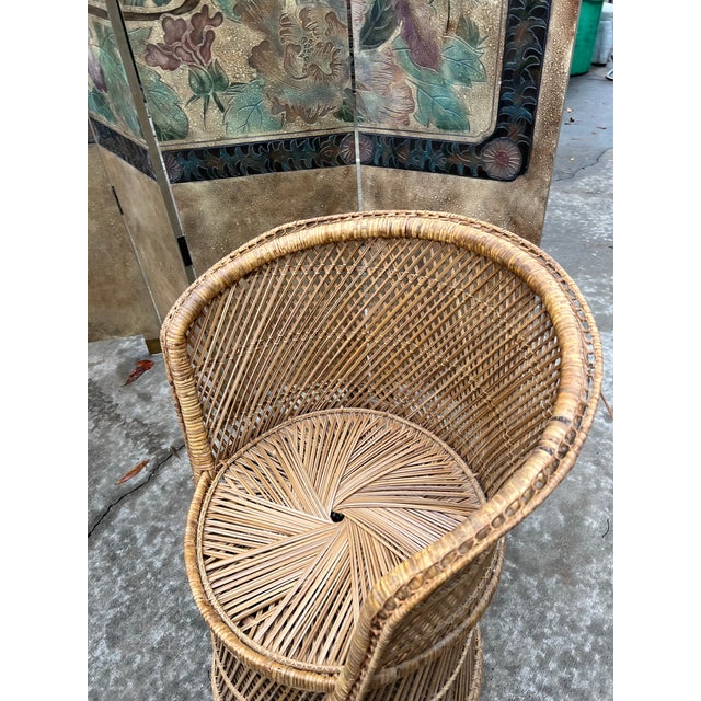 Tan 1970s Rattan Wicker Collection Pair of Chairs and Matching Table White Glove Trio For Sale - Image 8 of 9
