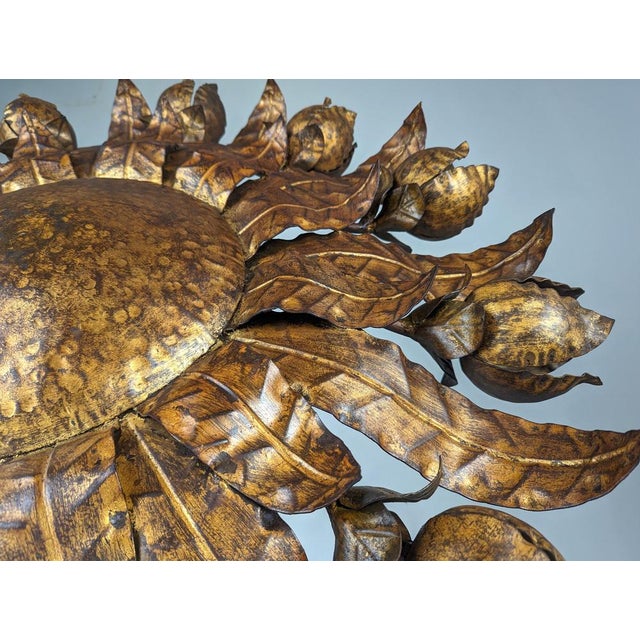 Large Gilt Floral Sun Lamp, 1950s For Sale - Image 6 of 11