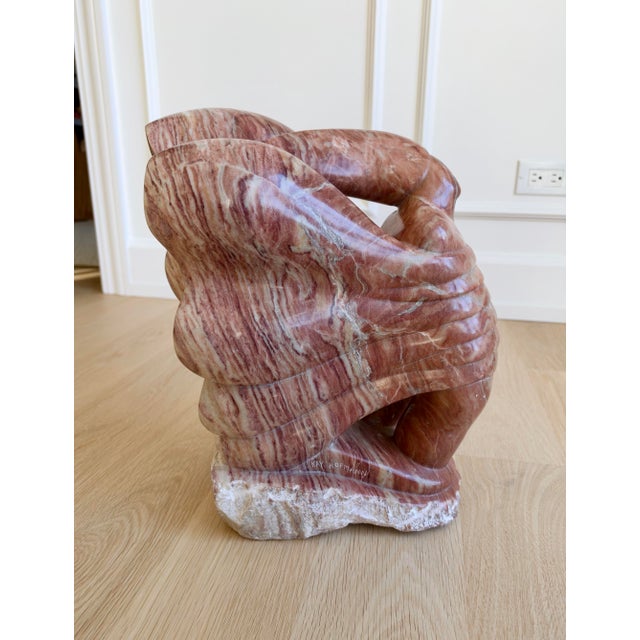 Stone 1990s Kay Hofmann Signed Hand-Carved Spanish Alabaster “Butterfly Woman” Abstract Sculpture For Sale - Image 7 of 11