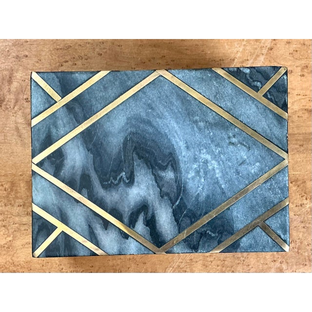 Vintage Geometric Brass Inlaid Stone Box For Sale - Image 12 of 12