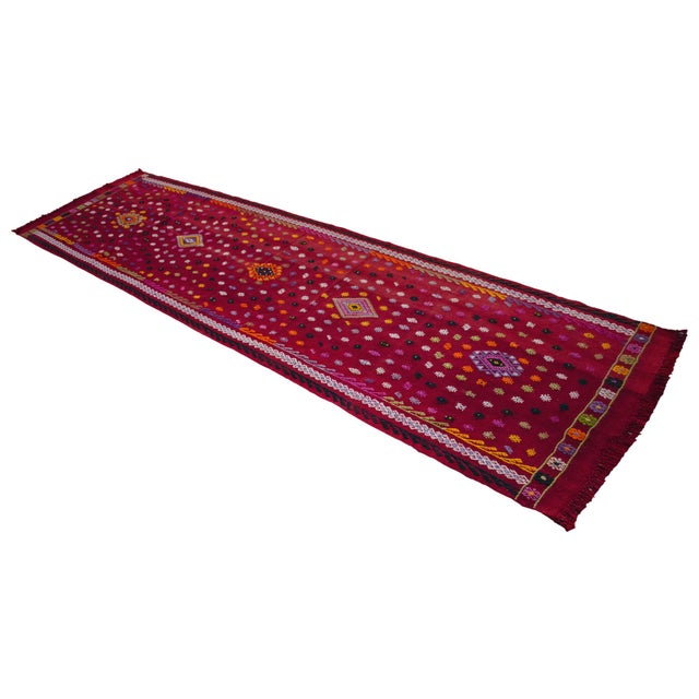 Vintage Turkish Runner Rug Handmade Embroidered Wool Kilim Rug Hallway Runner Rug Kitchen Decor - 3′2″ × 11′4″ For Sale - Image 6 of 14