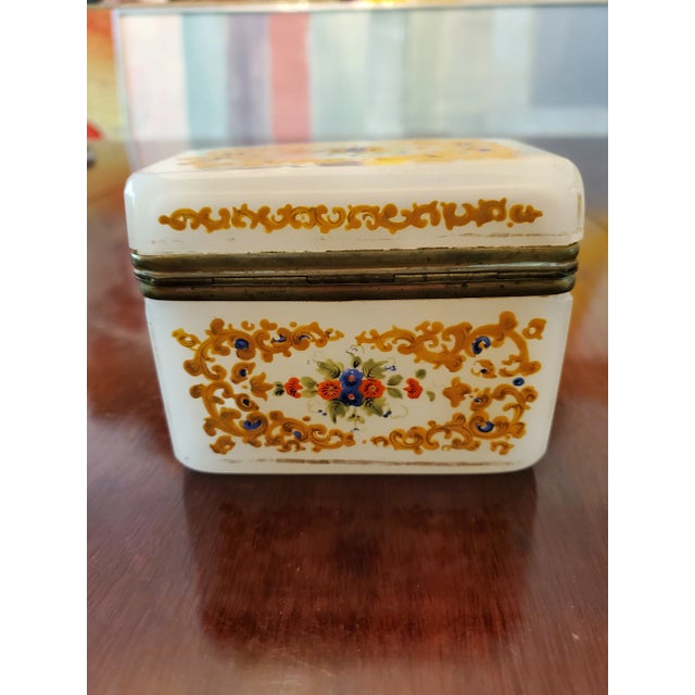 Antique 150 Years Old Moser Bohemian Glass Opaline Jewelry Box For Sale - Image 4 of 9