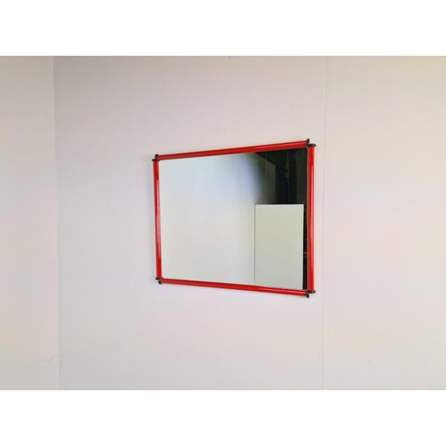 Vintage postmodern style Italian Red frame Mirror, 1980s Red - black mirror, 1980s. Mirror with square red frame and black...