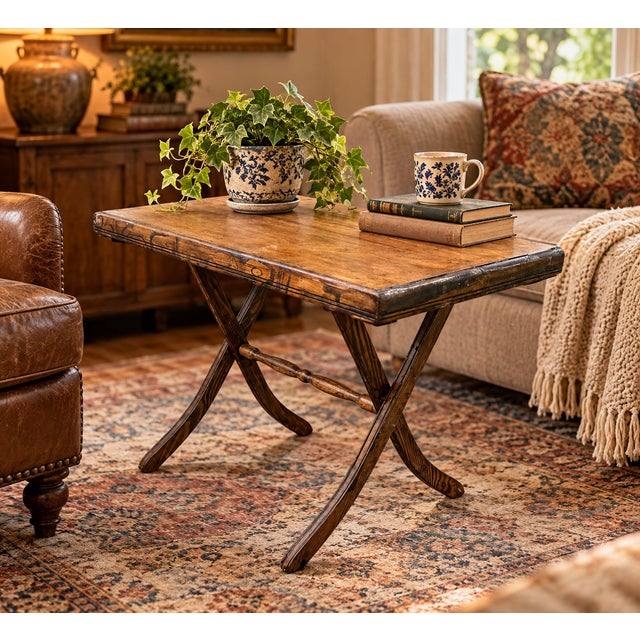 Versatile vintage wooden folding occasional table featuring a warm, newly refreshed coffee walnut finish and an attractive...