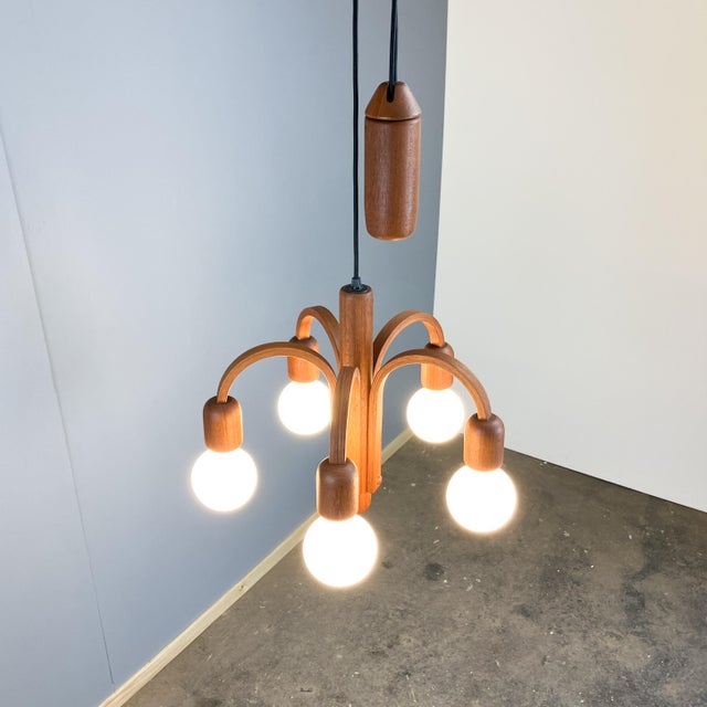 Wood Vintage Pendant Light by F. G. Schmidt for Domus, 1960s For Sale - Image 7 of 13