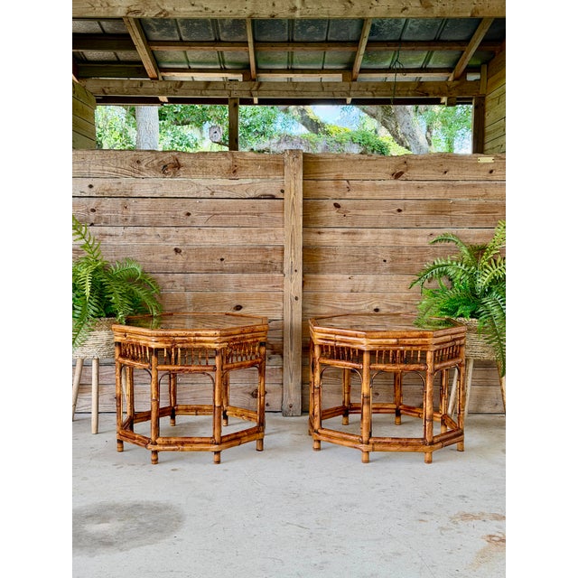 Pair of Restored Brighton Pavilion Style Bamboo End Tables by Mersman For Sale - Image 9 of 12