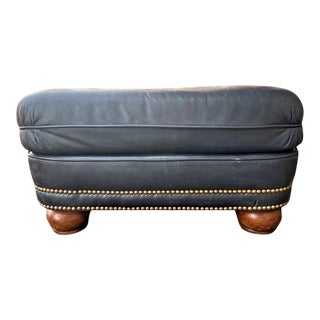 Early 21st Century Thomasville Dark Blue Leather Ottoman For Sale