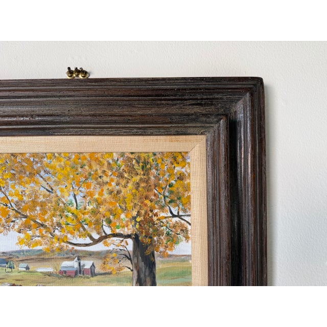 Wood 1970's M. Winters “Wisconsin” Country Farm Landscape Oil on Canvas Board Painting, Framed For Sale - Image 7 of 11