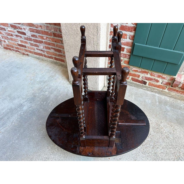 Antique English Petite Drop Leaf Table Barley Twist Gateleg Tiger Oak C1920 For Sale - Image 12 of 18