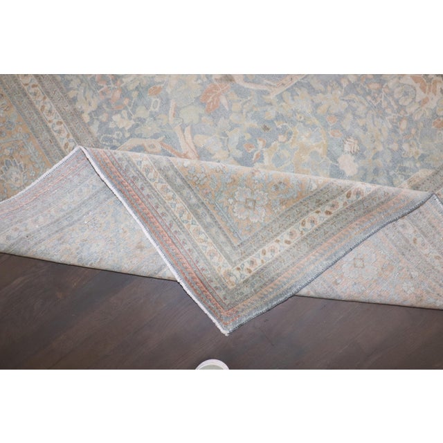 Antique Zabihi Collection Brown Soft Blue Persian Tabriz Rug - 11'3" x 14'10" For Sale - Image 9 of 12