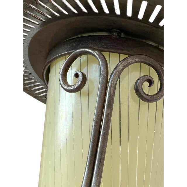 Metal Lantern Pendant Lamp in Wrought Iron and Glass, 1950s For Sale - Image 7 of 13