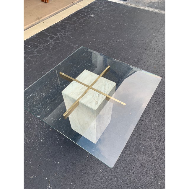 Italian Travertine, Brass and Glass Occasional Side Table Attributed to Artedi For Sale In Naples, FL - Image 6 of 10