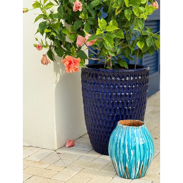 Turquoise Turquoise Drip Italian Ceramic Vase For Sale - Image 8 of 8