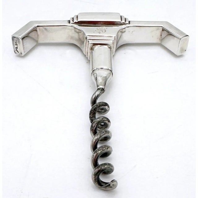 Streamlined Art Deco Sterling Silver (.950) & Silverplate Corkscrew with Monogram 'S', Circa 1930 Sleek, architectural,...