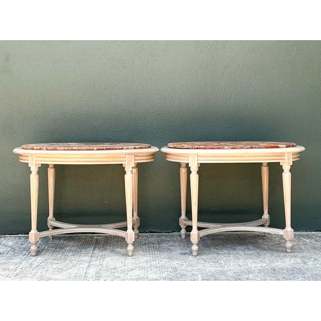 Vintage Stone Top Carved Oval Side Tables - A Pair For Sale - Image 11 of 12
