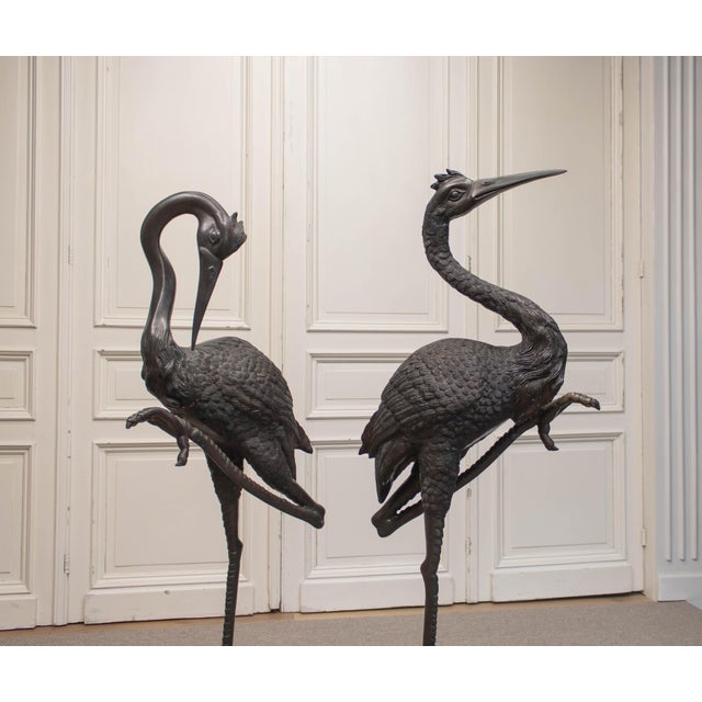 Unknown, Cranes, Sweden, 1970s, Patinated Bronze, Set of 2 For Sale - Image 6 of 15