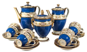 Vienna Imperial Porcelain Coffee Service in Prussian Blue & Gold, 1825, Set of 19
