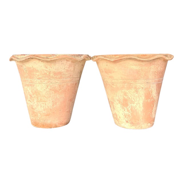 Vintage Boho Terra Cotta Over Fiberglass Planters - a Pair For Sale