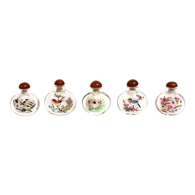 Reverse Painted Snuff Bottles With Birds - Set of 5 For Sale