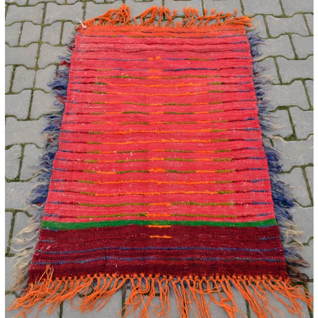 Turkish Hand-Knotted Shaggy Rug Mohair Wool Tulu Rug - 2′9″ × 3′11″ For Sale - Image 10 of 11