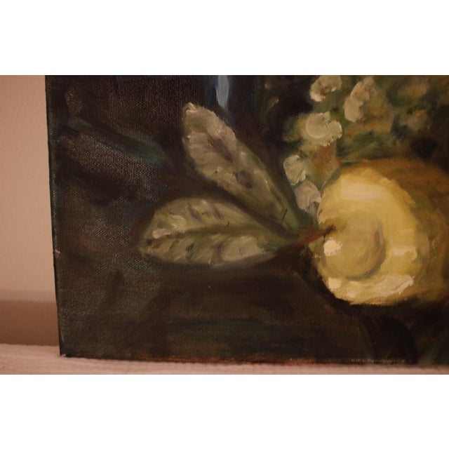 Vintage Flemish Chiaroscuro Style Still Life Depicting Fruit and Bottles, Oil on Canvas For Sale - Image 10 of 11