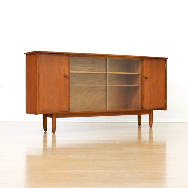 Wood 1960s Slim Mid Century Teak China Entryway Cabinet For Sale - Image 7 of 7