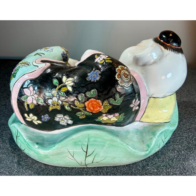 Mid 20th Century Mid 20th Century Chinese Hand Painted Porcelain Child Resting Pillow For Sale - Image 5 of 10