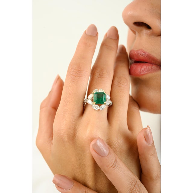 Statement Natural Square Cut Emerald Cocktail Ring Made in 18k Solid White Gold featuring natural emerald of 3.05 carats...
