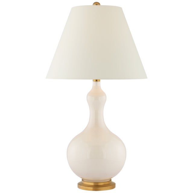 Transitional Christopher Spitzmiller by Visual Comfort Signature Addison Medium Table Lamp in Ivory with Natural Percale Shade For Sale - Image 3 of 3